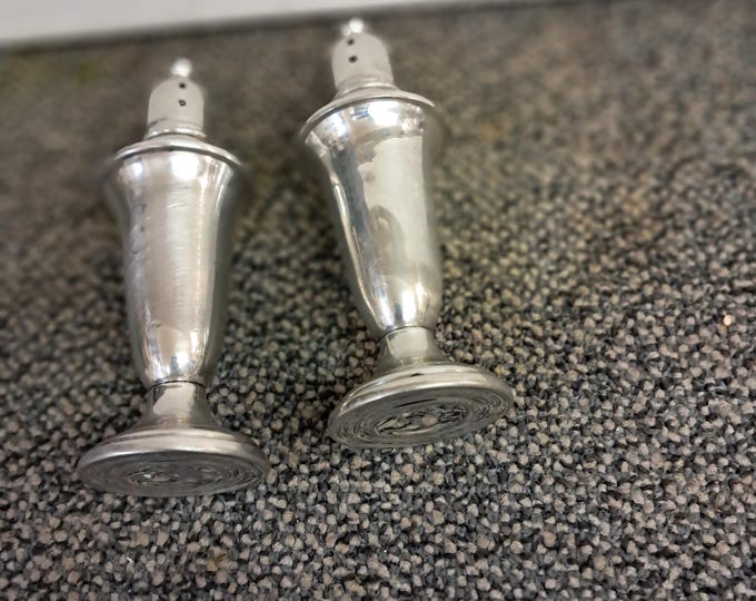 Empire Polished Pewter Weighted  Glass Lined Footed Salt and Pepper Set