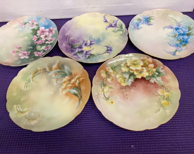 5 " Haviland France" 6"  Antique Limoge Floral Plates