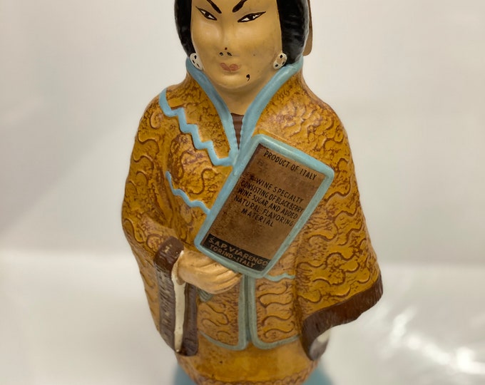 Vintage Art Bottle Painted Oriental Geisha Girl Old Wine Viarengo Torino Italy