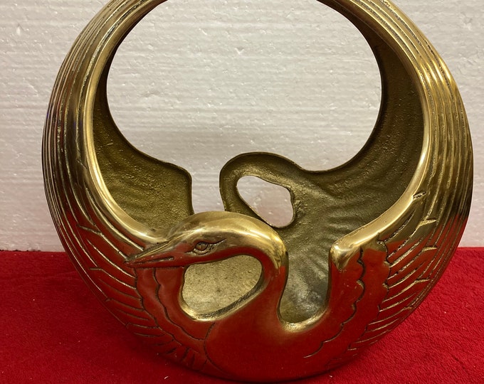 Large Vintage Brass Swan Planter Vase