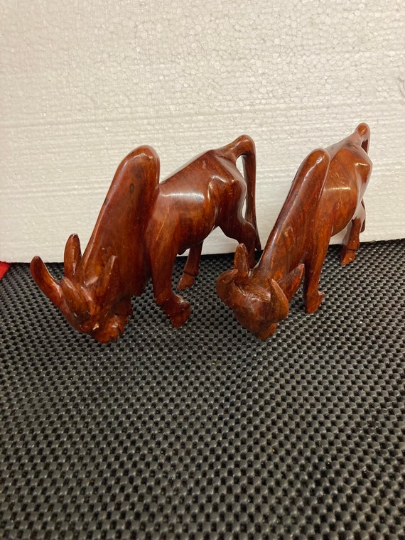 Two Unique Folk Art Hand Carved Wood Pullikulam Zebu Bulls - Etsy