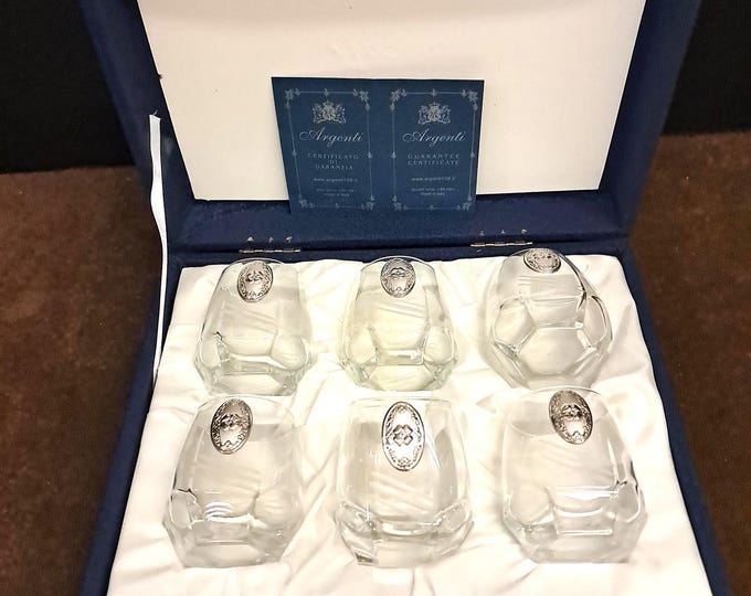 Vintage Argenti Crystal Shot Glass Set, 925 Sterling Silver Accents, Italy