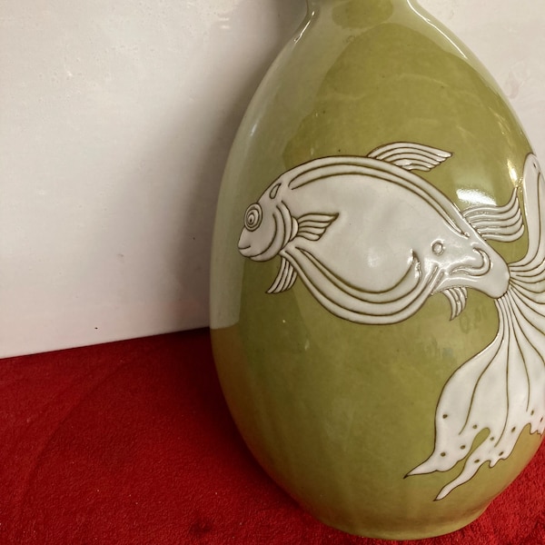 Green Fish Vase Vintage Etsy