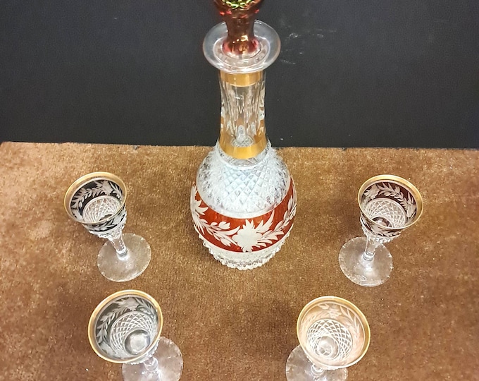 Ebeling & Reusss  Crystal  Wine Decanter  With  4 Cherry  Glasses