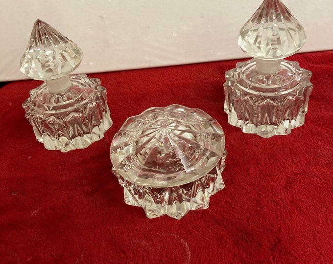 Vintage Handmade Perfume Bottles and Powder case from Czechoslovakia