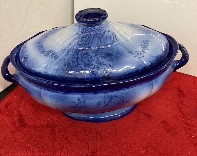 Rare Blue Tureen Soup Bowl with Cover