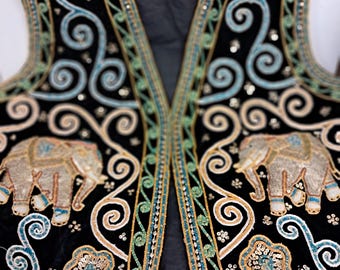Carol Horn Workshop Vintage Hand Embroidered Elephant Vests Sequined