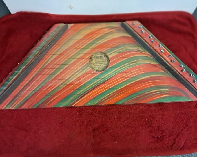 Vintage 1970s Brazilian 15-String Lap Harp: Striped Maroon Citara