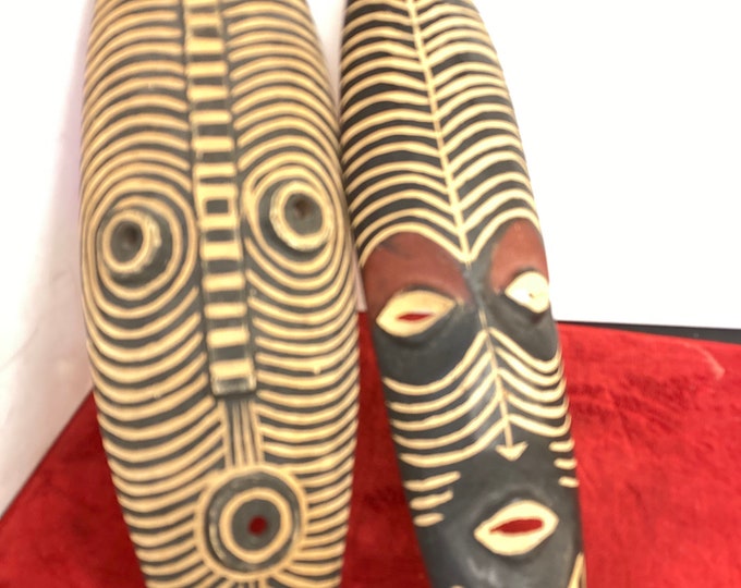Two Hand-Carved Black and Beige  Masks rom Africa.
