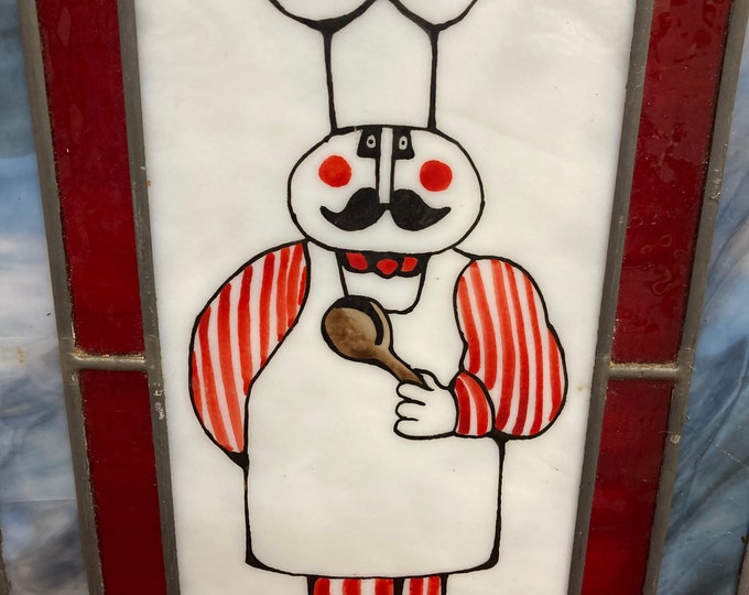 Handmade  and  Hand Painted  Multicolor Stained  Glass with Painting Of   A Chef