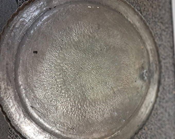 Vintage Brass  Floral Handmade  Engraved Round Tray