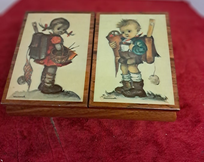 Vintage Hummel Double Door Picture Wood Music Trinket Box