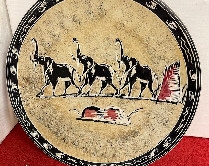 Soapstone Elephants African Wild Animals Stone Pinch 10 "  Plate