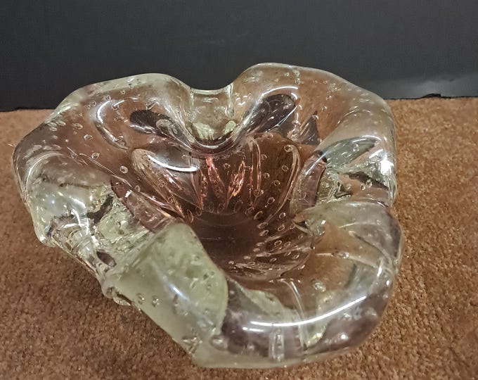 Vintage Murano Art Glass  Bowl  with Controlled Bubbles,  Bullicante  Design
