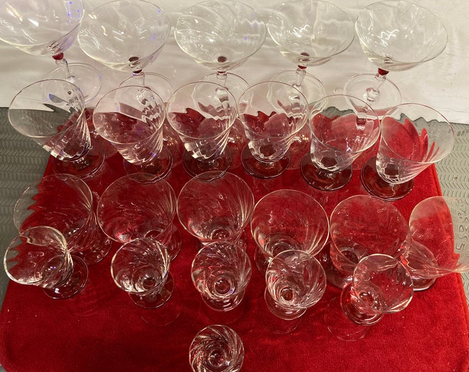 39 Vintage Cherry Red Empoli Italy Blown  Bar Glasses  1960's.Champainge,Wine, Cherry, Shot