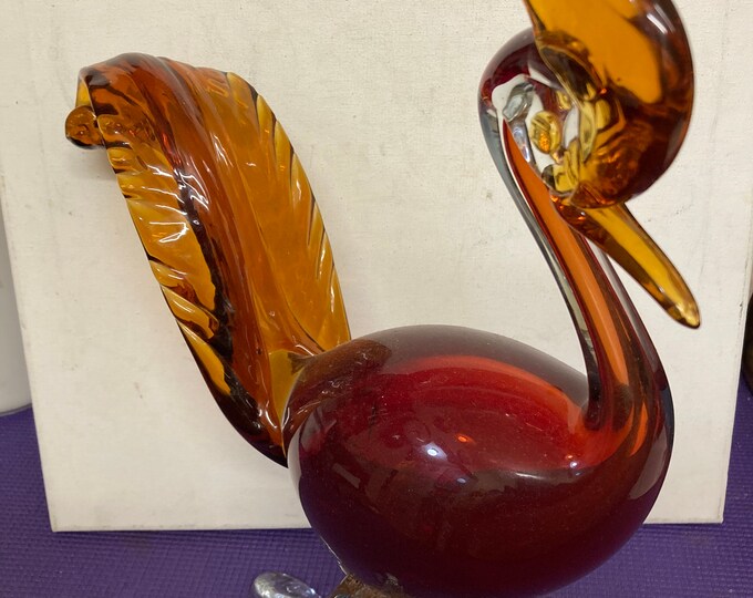 RARE! Vintage Murano Alfredo Barbini Burgundy Road Runner