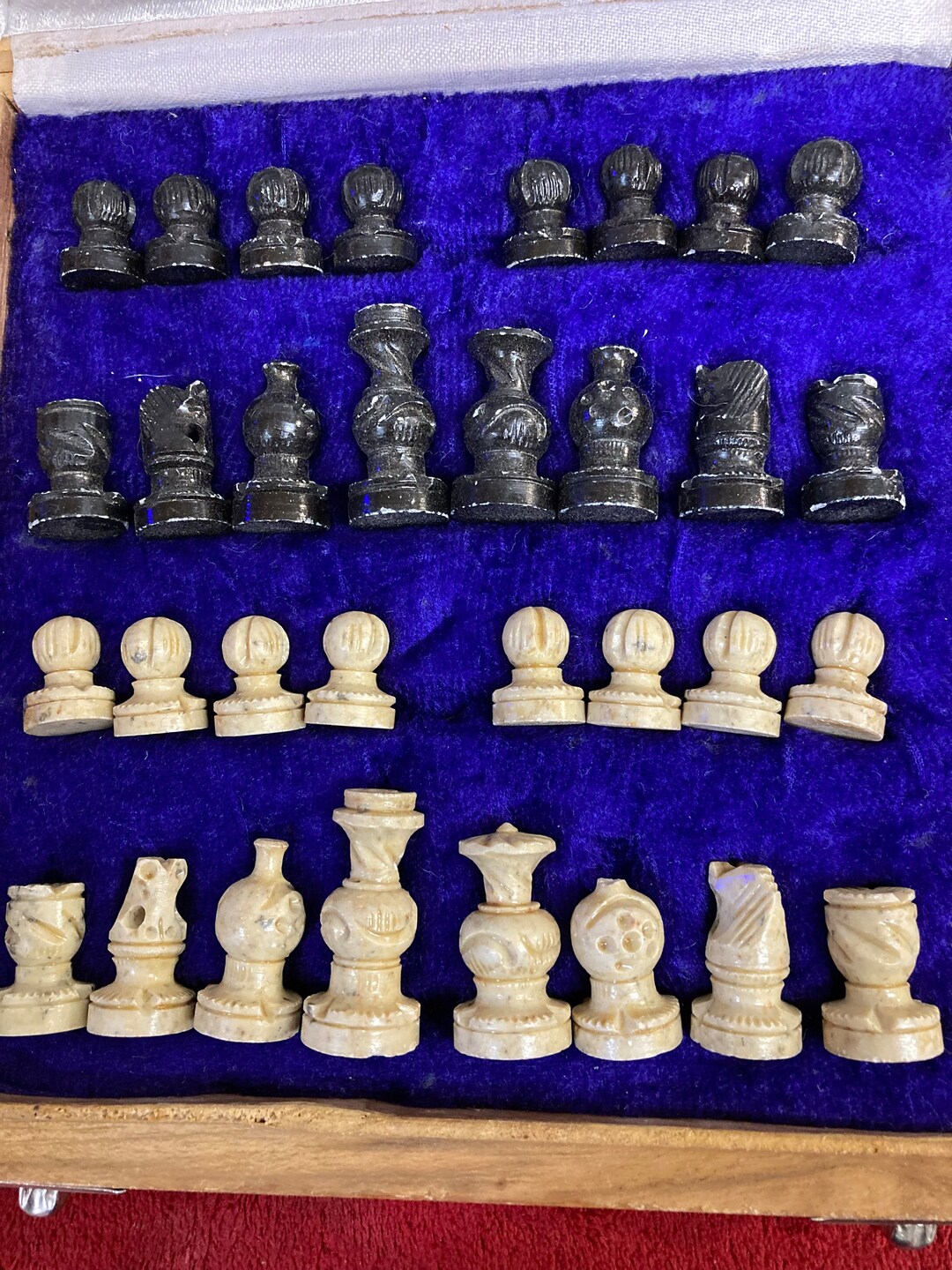 Vintage Chess Set, Wood, Onyx,& Marble Marble. Handmade Chess Etsy