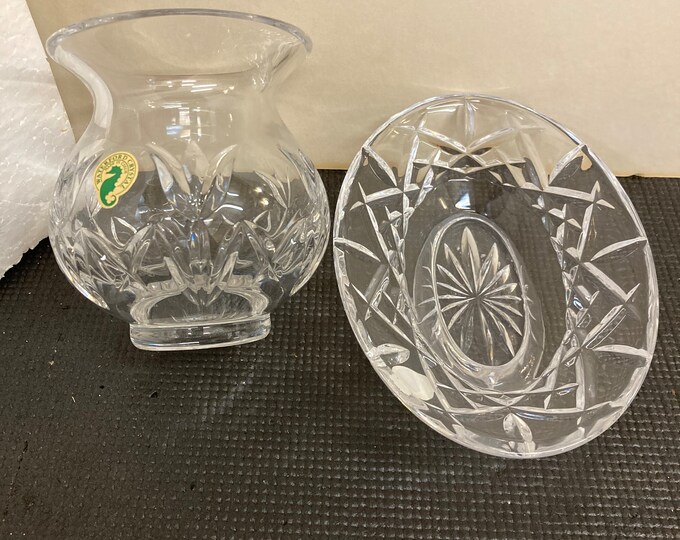 Waterford Cut Crystal Vase & Oval Platter Set