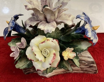 Capodimonte Napoleon, Large Floral Set Arranged on Branch.Made In Italy