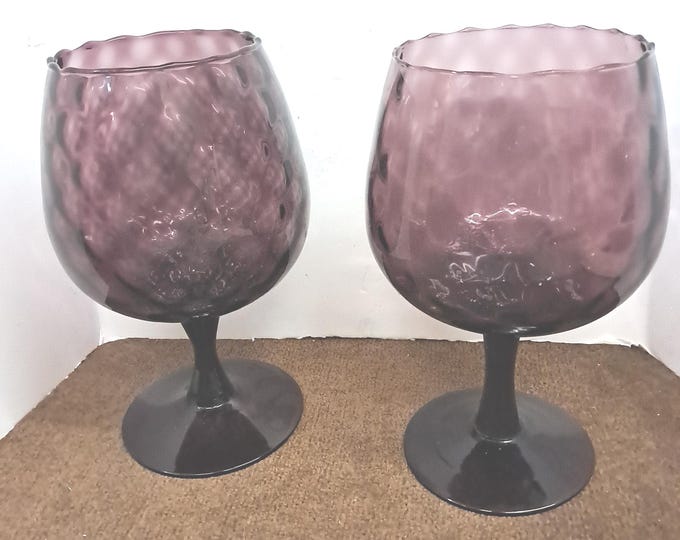 Vintage 1960s Amber Empoli Optic  Sniffer Glass / Large Candle Holder / Goblets- Set of 2