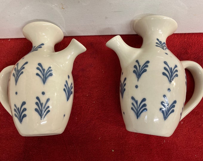 2 Hartstone Blue Pottery Oil and Vinegar Dispensers