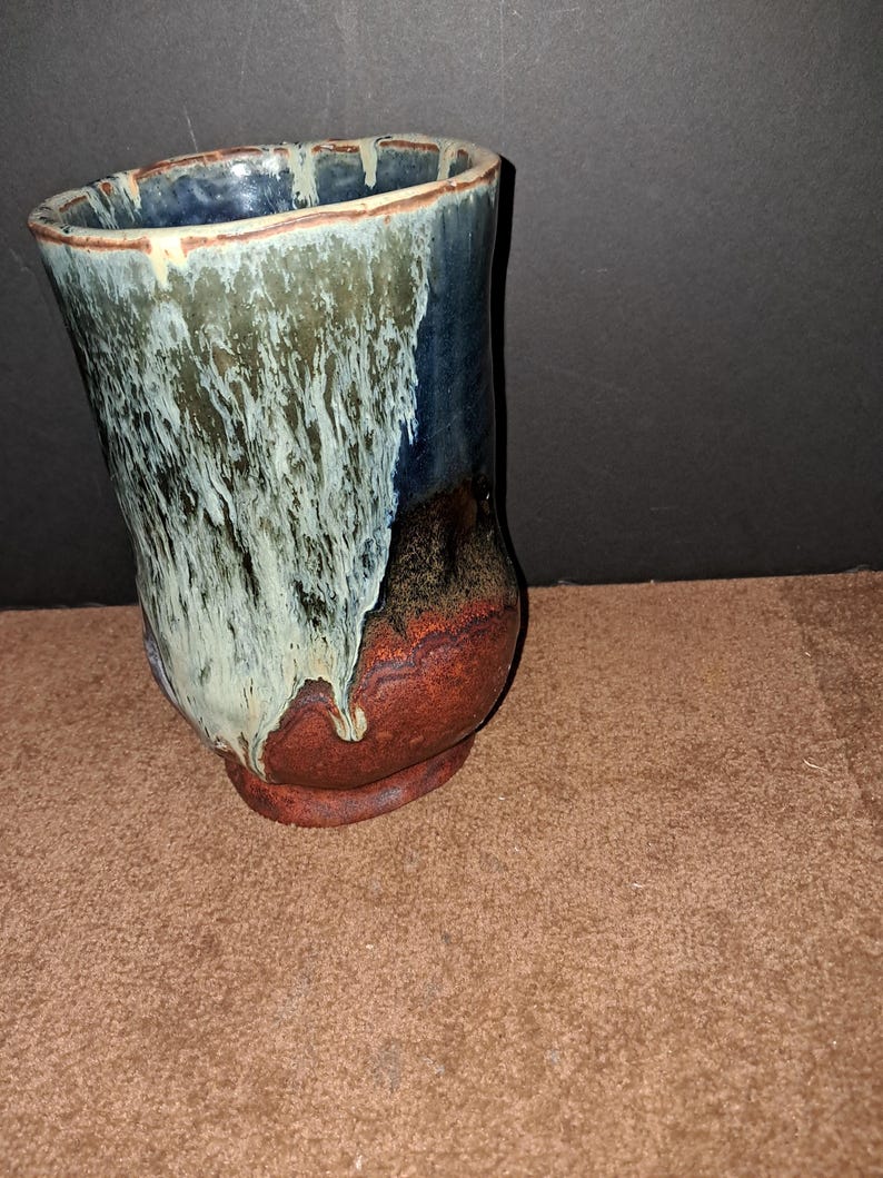 Studio Art Pottery With Drip Glaze Effect Signed Lou - Etsy