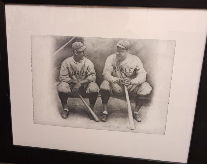 Babe Ruth & Lou Gehrig GIFT Allen Friedlander Framed Vintage Black and White