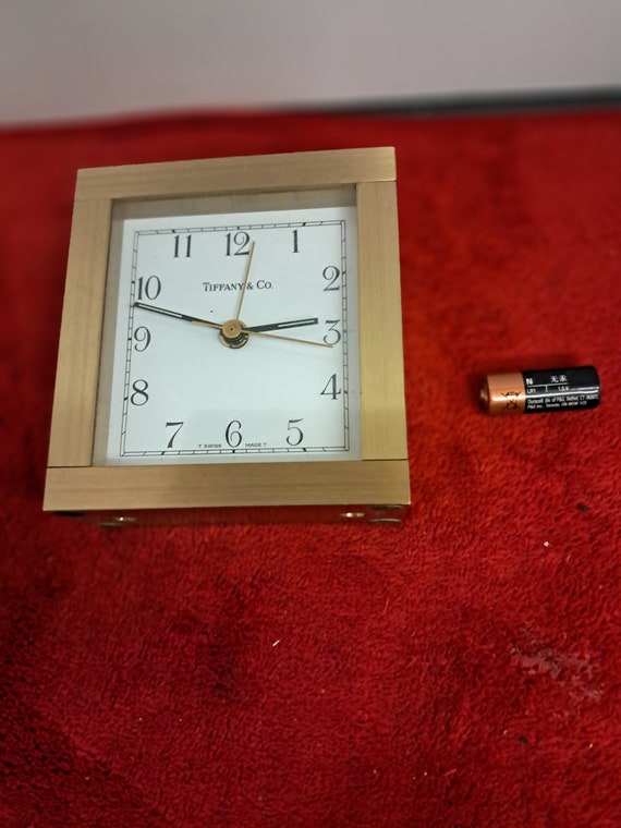 Tiffany & Co. Machined Bronze or Brass Square Mantel Desk Clock