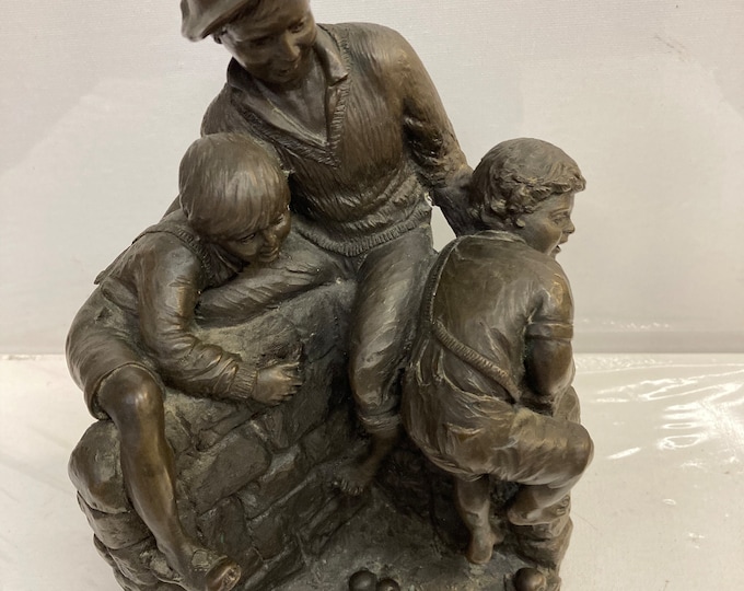Vintage Jeanne Rynhart Bronze Sculpture , Chidren Climbing Wall ,Made In Ireland