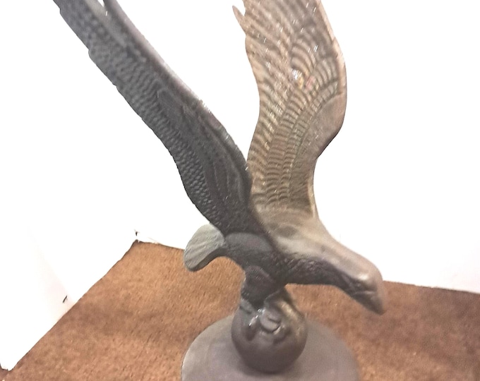 Vintage Solid Brass American Bald Eagle Perched On A Globe/Ball/Pedestal Base