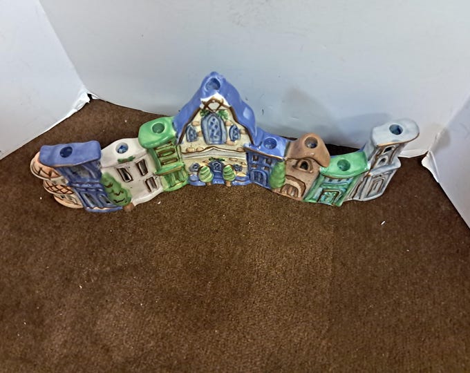 Heather Goldminc 2020 Ceramic Menorah Candle Holder Village