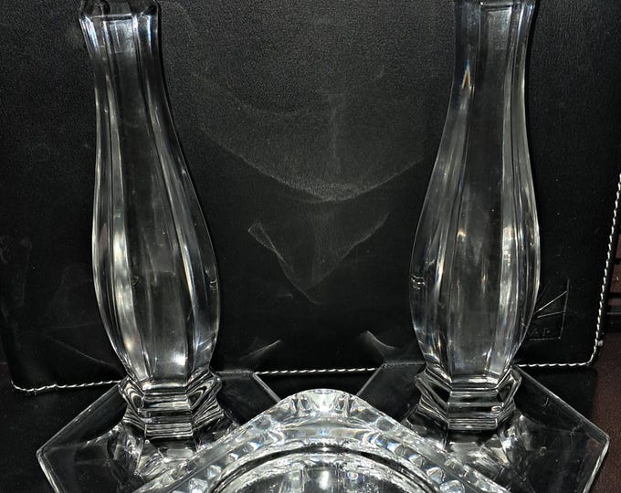 Pair of Tiffany & Co Richmond Crystal Candlesticks Candle Holders 9" with Cristal D'Arques Candle Holder