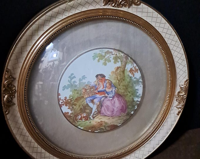 Circle  Wood  Framed   Renaissance  Romantic  Scene,