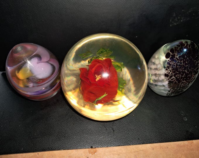 Three Assorted  Signed Paperweights