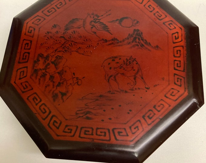 Vintage Handmade & Handcarved  Serving tray with 7 compartments and  Handpainted  lid,