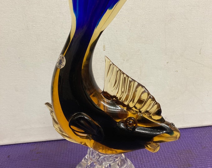Amber Brown Handblown Murano Glass Fish