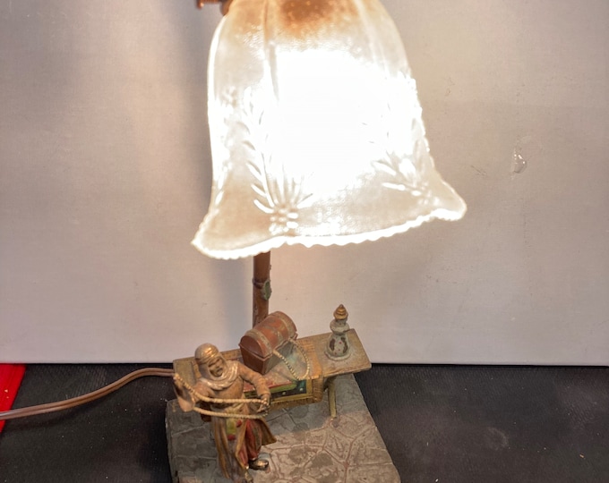 Small Antique Art Deco Cast Spelter Table Lamp with Arabian Motif