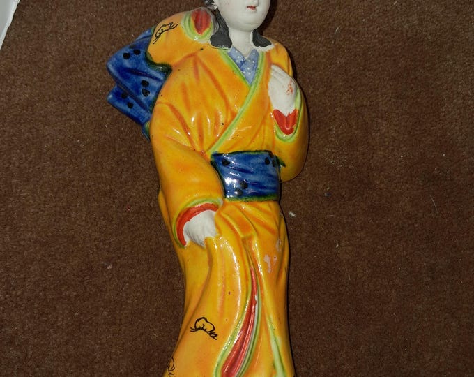 Vintage Japanese Banko Ware Geisha 9.5” Wall Pockets Majolica Glaze