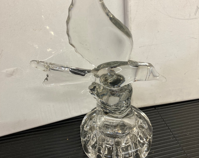 Vtg Art Glass Seagull Bird Flower Frog Clear Crystal Paperweight 9.5" Cambridge