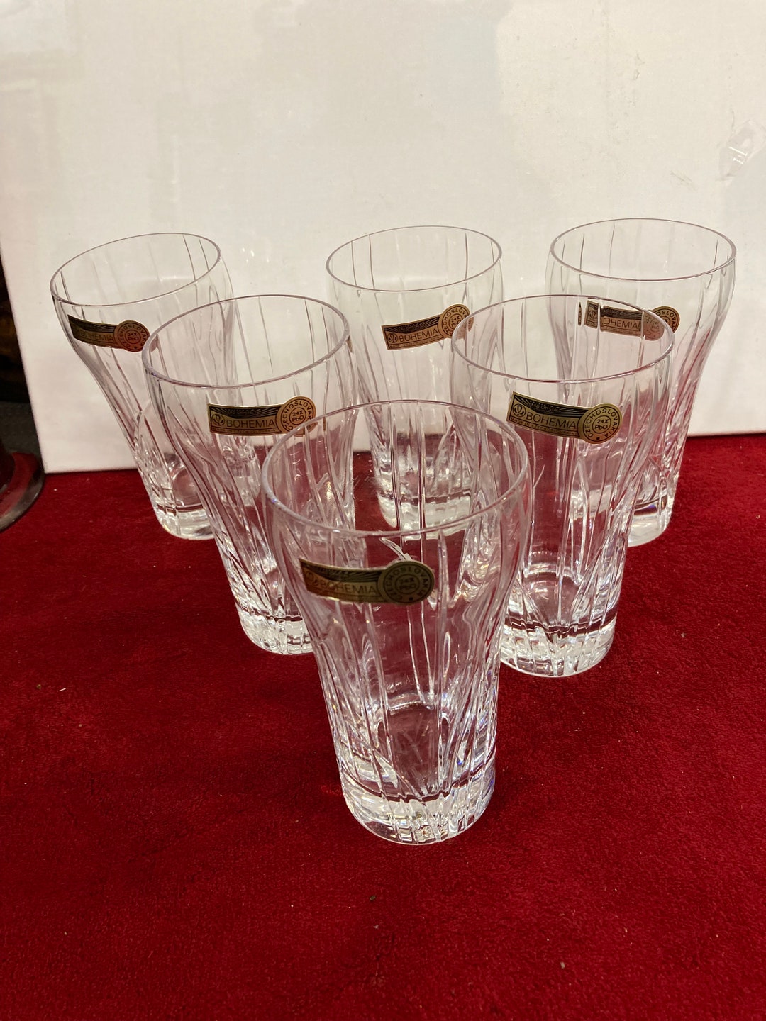 ボヘミアクリスタル　セット Vintage Set of 6 Lead Crystal ,24% Pbo, Bohemia Water Glasses