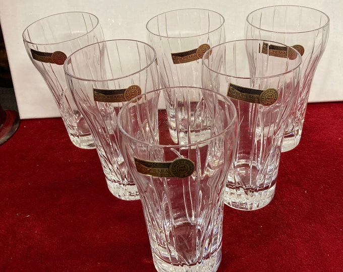 Vintage Set of 6 Lead Crystal ,24% pbo, Bohemia Water Glasses. Made in Czechoslovakia