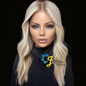 Peluca de lujo de cabello humano eslavo con ondas playeras, rubio ceniza claro arena, balayage, peluca europea de lujo con mechas y reflejos, rubio veraniego.