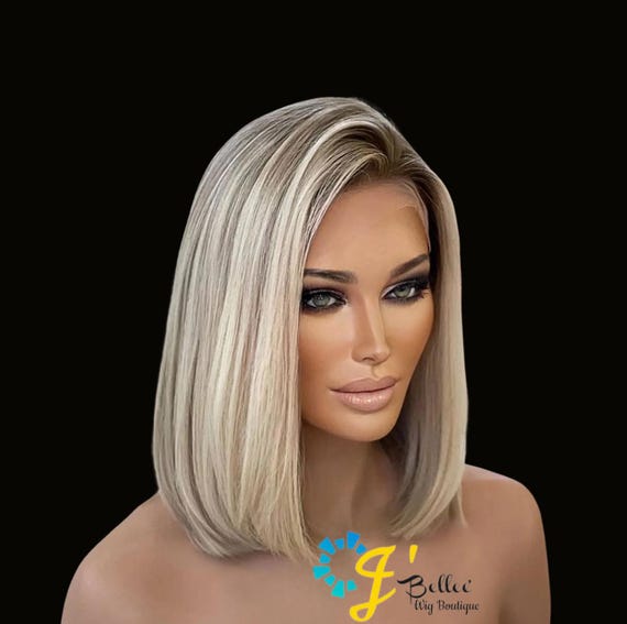 Ash Blonde Balayage Root Melt European Bob Wig Dimension  display picture 3