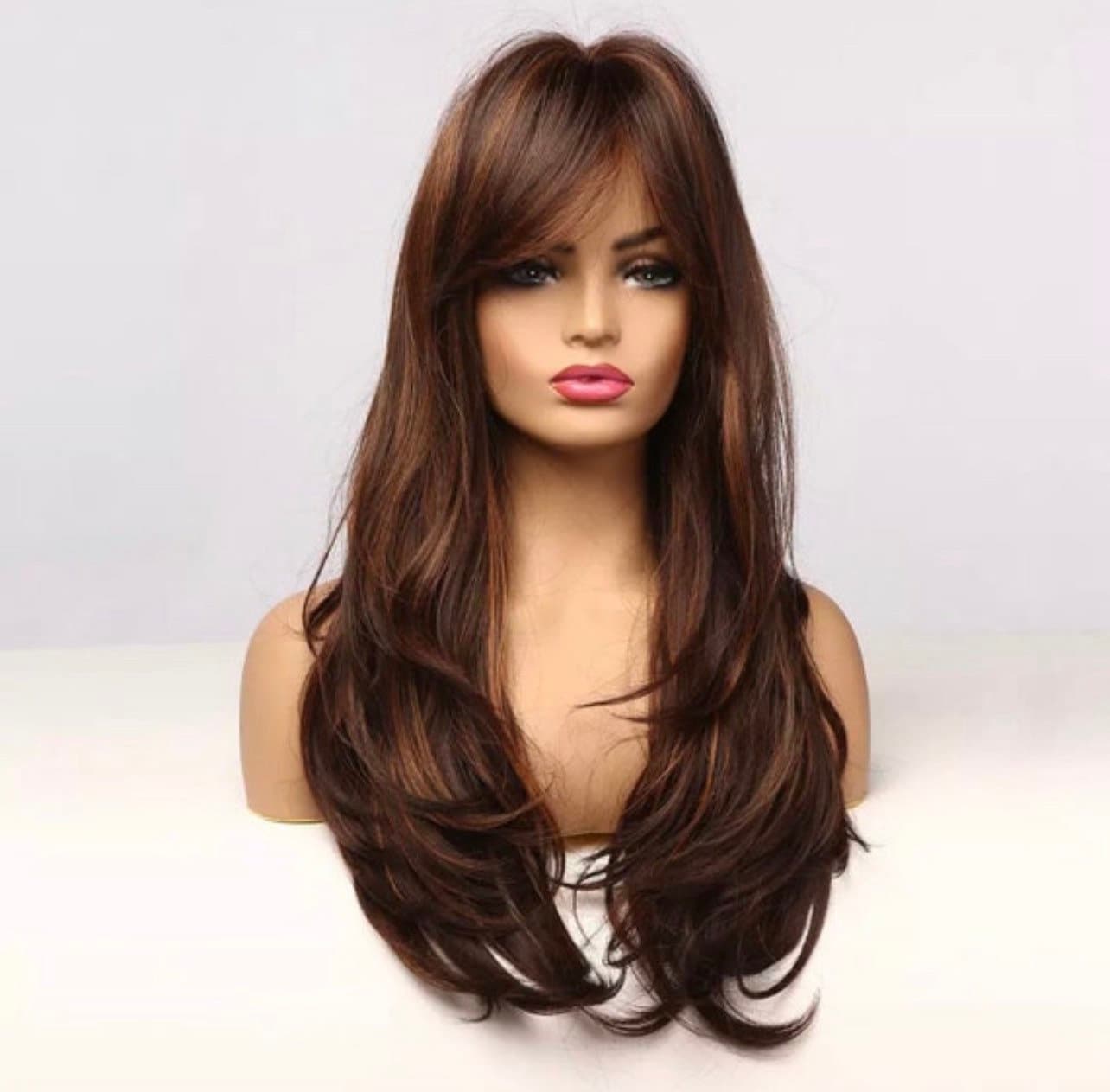 Curtain Bang Brown European Hair Long Layered With - Etsy Curtain Bang Brown European Hair Long Layered With - Etsy