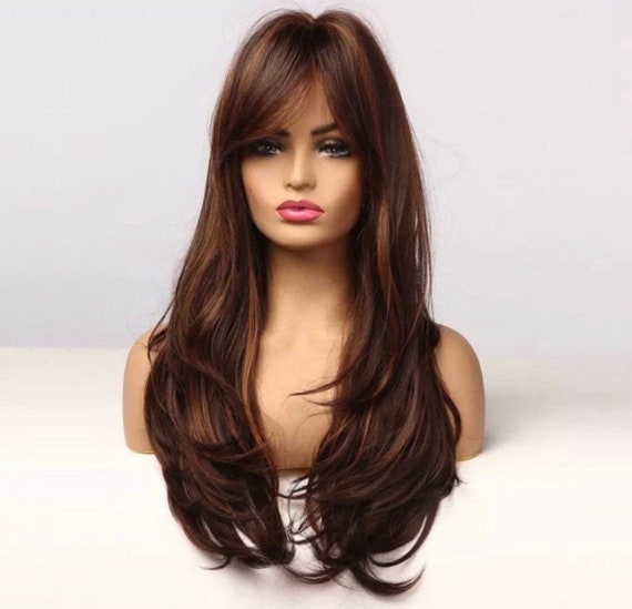 Curtain Bang Brown European Hair Long Layered With - Etsy Curtain Bang Brown European Hair Long Layered With - Etsy