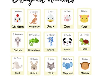 Bilingual Animal Flashcards in Spanish and English - 78 Printable ...