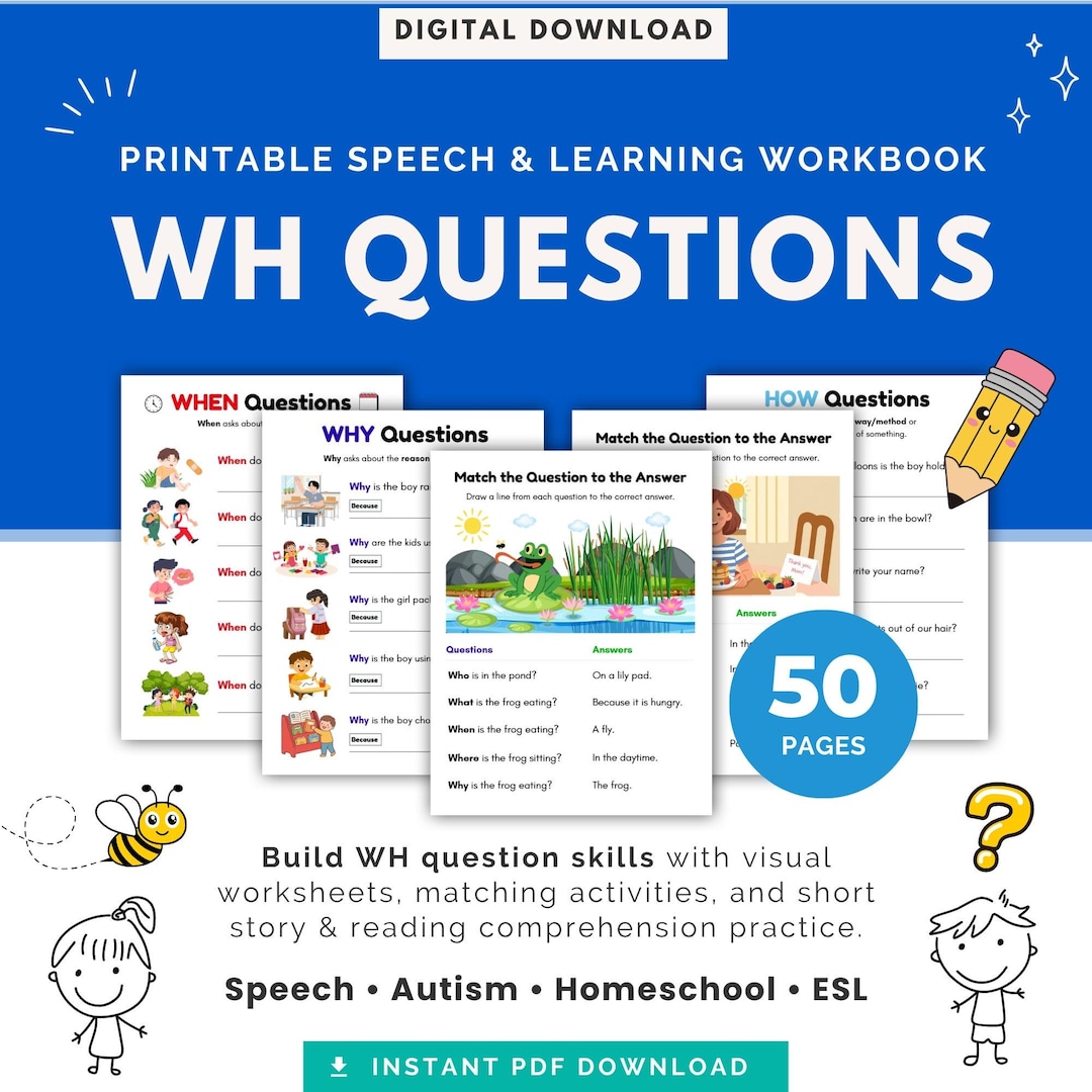 WH Questions Worksheet Bundle, 5 Ws Printable Worksheets, Speech ...
