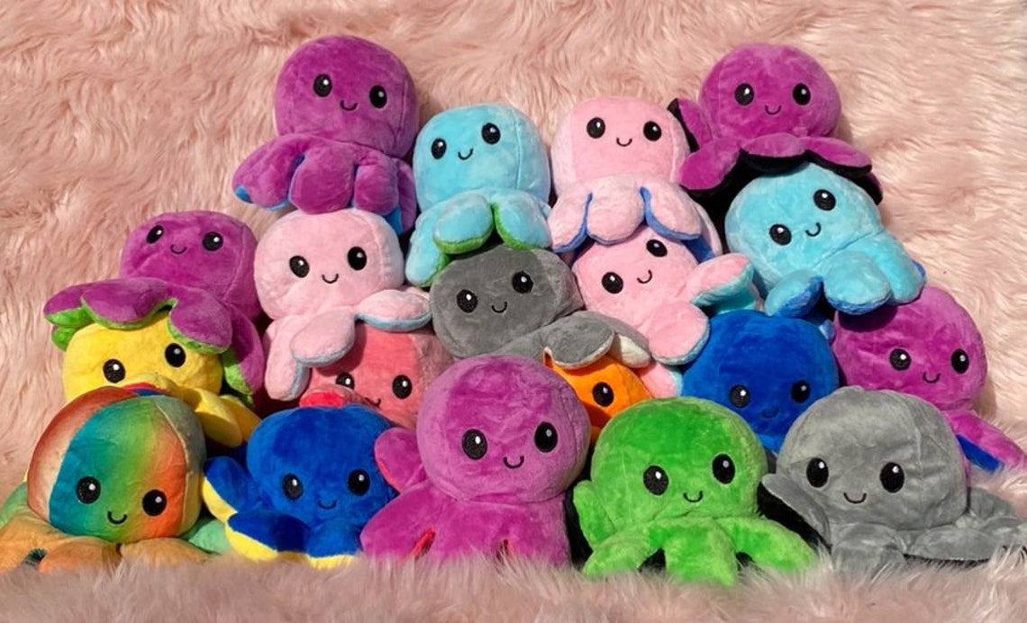 Reversible Octopus Stuffed Plush Funny Emotion Mood Happy/Mad | Etsy