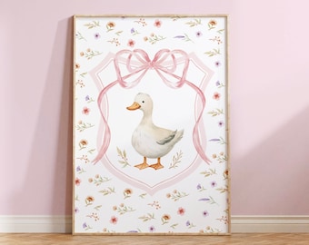 Enten-Kinderzimmer-Druck, Blumenwandkunst im Vintage-Stil