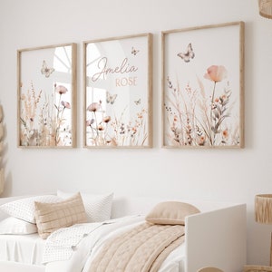 Wildblumen Kinderzimmer Drucke, Cottage Style Floral Schmetterling Art